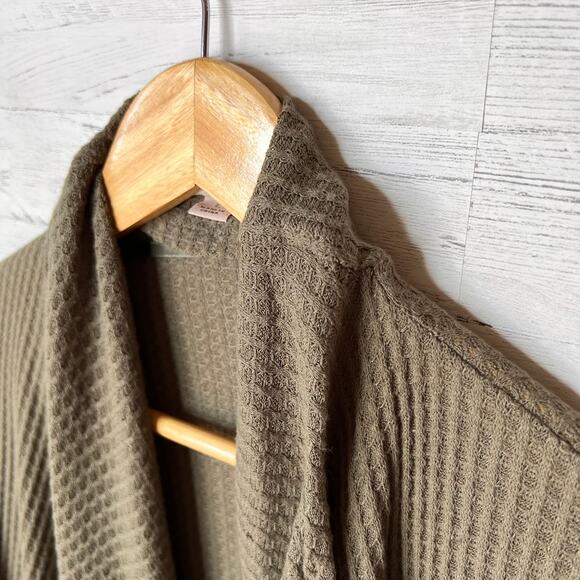 Knox Rose Cardigan Womens Size Large Olive Green Waffle Knit Open Lightweight - Picture 9 of 16
